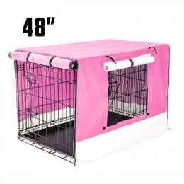 Foldable Metal Wire Dog Cage w/ Cover - PINK 48"