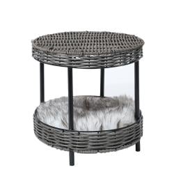Rattan Pet Bed Raised Cat Dog House Wicker Basket Kennel Table