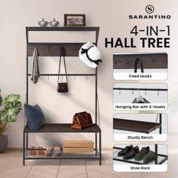 Sarantino 4-in-1 Hall Tree Entryway Coat Rack Hall Stand