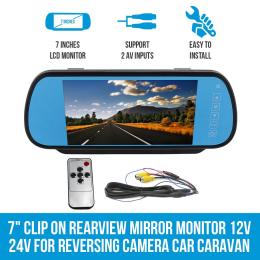 Elinz 7in Clip On Rearview Mirror Monitor 12v 24v Reversing Camera