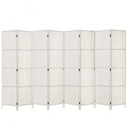 8 Panels Room Divider  Privacy Rattan Timber Fold Woven Stand White