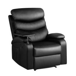 Recliner Chair Armchair Lounge Sofa Couch Leather Black Tray Table