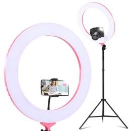 Large LED Ring Light With Stand Cool Warm White Adjustable - Pink 48cm