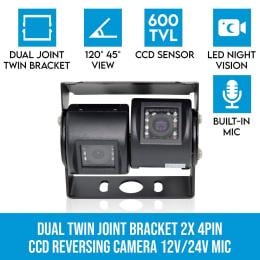 Dual Twin Joint Bracket 2x 4pin Reversing Camera 120 45 Viewing Angle