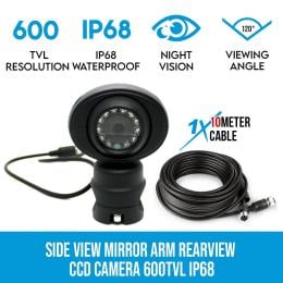 Elinz Side View Mirror Arm Rearview Camera 600tvl Ip68 4pin Ccd