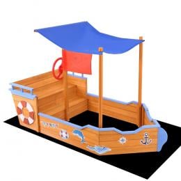 Keezi Boat Kids Outdoor Play Sand Pit With Canopy