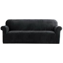 Velvet Sofa Cover Plush Couch Cover Lounge Slipcover 4 Seater Black