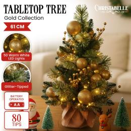 Christabelle 61cm Battery-Operated Christmas Tree with Warm White Lights - Gold Collection