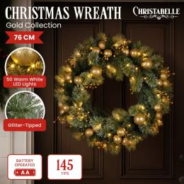 Christabelle 76cm Christmas Wreath with warm White LED Lights and Timer Front Door Decoration Ornament