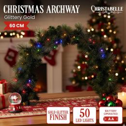 Christabelle 60cm Tabletop Christmas Archway Garland with LED Lights Gold Mantle Decoration Ornament