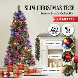Snowy Bristle 2.3m Slim Multicolour Pre-Lit Christmas Tree