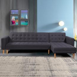Victoria Modular Tufted Linen Sofa Bed with Chaise by Sarantino - Dark Grey