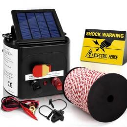 Electric Fence Energiser 3km Solar Powered Energizer Charger 500m Tape