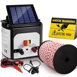 Electric Fence Energiser 8km Solar Powered Charger 500m Polytape Rope