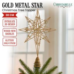 Christabelle Glitter Gold 3D Star Christmas Tree Topper with Wired Baubles
