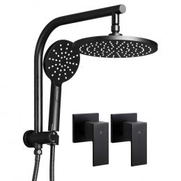 WELS 9 Rain Shower Head Taps Round Handheld High Pressure Wall Black