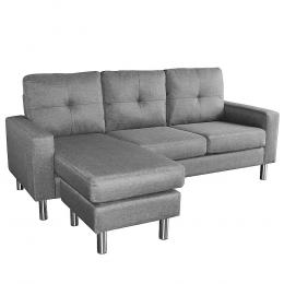 Sarantino Linen Corner Sofa Couch Lounge Chaise with Metal Legs - Grey