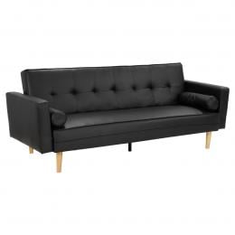 Aria 3-Seater Faux Leather Sofa Bed with Bolsters by Sarantino - Black