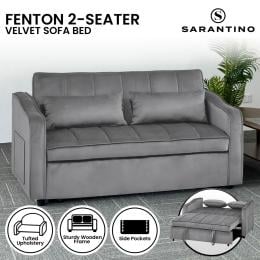 Sarantino Fenton Velvet 2-Seater Sofa Bed - Dark Grey