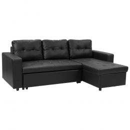 Sarantino Corner Sofa Bed Storage Chaise Couch Faux Leather - Black