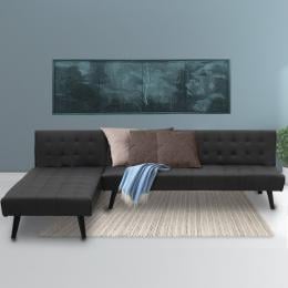Alice Faux Leather Modular Sofa Bed with Chaise Lounge by Sarantino - Black