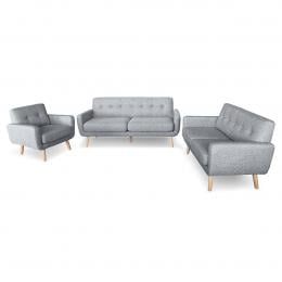 Oslo 3-Piece Tufted Living Room Sofa Set by Sarantino - Light Grey