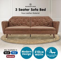Beatrice Button-Tufted Faux Leather Sofa Bed by Sarantino - Brown