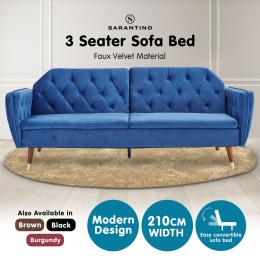 Beatrice Button-Tufted Faux Velvet Sofa Bed by Sarantino - Blue