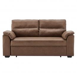 Harper Distressed Fabric Sofa Bed with Cushioned Armrests by Sarantino - Brown