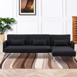 Mia 3-Seater Corner Sofa Bed with Chaise Lounge & Pillows by Sarantino - Black