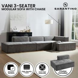 Sarantino Vani 3 Seater Modular Sofa Set - Dark Grey