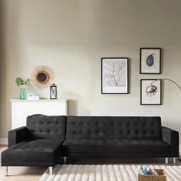 Vera Modular Tufted Suede Sofa Bed with Chaise by Sarantino - Black