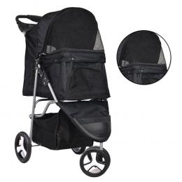 Deluxe Foldable Dog Cat Pet Stroller Travel Carrier Black