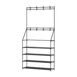 Shoe Rack Coat Hat Stand Hallway Storage Tree Metal Shelves Black