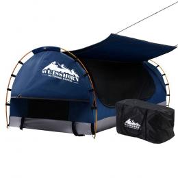 King Single Camping Swags Canvas Free Standing Dome Tent Dark Blue