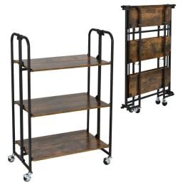 3-tier Industrial  Kitchen Folding Rolling Cart With Metal Frame