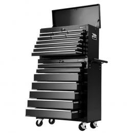 17 Drawers Tool Box Trolley Chest Cabinet Cart Garage Mechanic Black