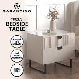 Sarantino Tessa Fluted 2-Drawer Bedside Table - Taupe