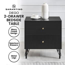 Sarantino Diego Bedside Table Night Stand with 2 Drawers - Black