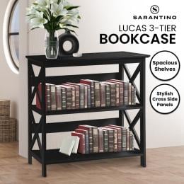 Sarantino Lucas 3-Tier Bookshelf - Black
