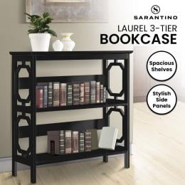 Sarantino Laurel 3-Tier Bookshelf Display Rack in Black