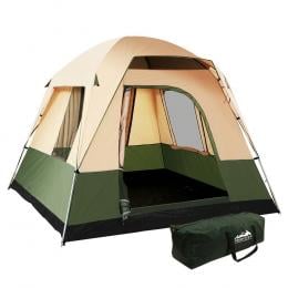 Family Camping Tent 4 Person Hiking Beach Tents Canvas Ripstop Green