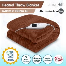  Laura Hill Heated Electric Blanket Throw Rug Coral Warm Fleece Winter Brown