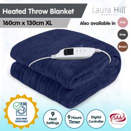Laura Hill Heated Electric Blanket Throw Rug Coral Warm Fleece Winter Blue