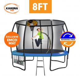 Kahuna Pro 8 ft Trampoline with Emoji Mat Reversible Pad Basketball Set