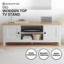 Sarantino Gio TV Stand Cabinet Cupboard in White and Natural Wood Finish