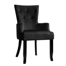 Dining Chairs French Provincial Chair Velvet Fabric Timber Retro Black