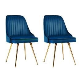 Set of 2 Dining Chairs Retro Kitchen Modern Metal Legs Velvet Blue