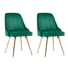 Set of 2 Dining Chairs Retro Kitchen Modern Metal Legs Velvet Green