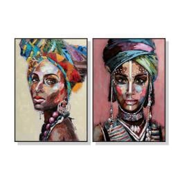 50cmx70cm African Women 2 Sets Black Frame Canvas Wall Art